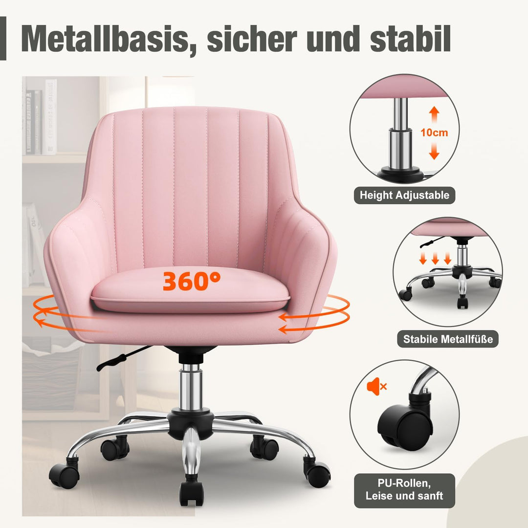 Schreibtischstuhl,Bürostuhl mit gepolstertem Samtstoff,Schminktisch Stuhl,höhenverstellbar Drehstuhl