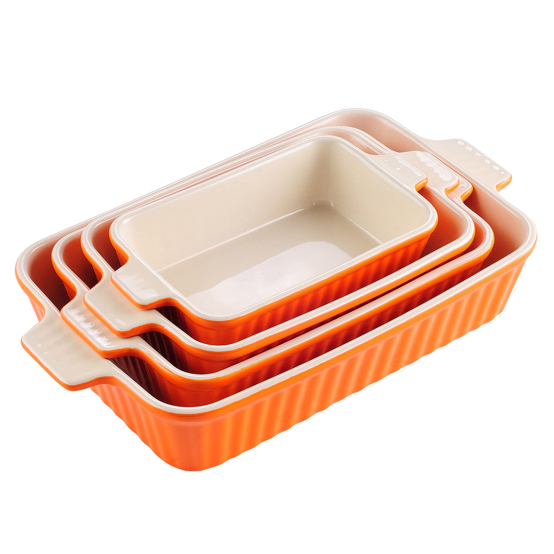 MALACASA Auflaufform, 4-teilig Set Gross & Klein Stapelbar Backformen (37, 30, 28, 24 cm) | Rechteck