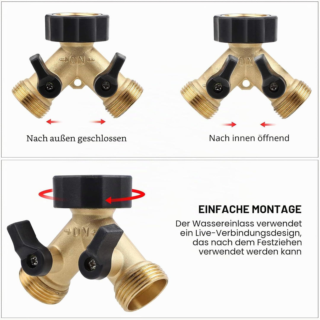 CPROSP 3/4 Zoll Verteiler aus Messing, für Zulaufschläuche, mit 2 Drehschalter, mit 2 * Hahnstückada