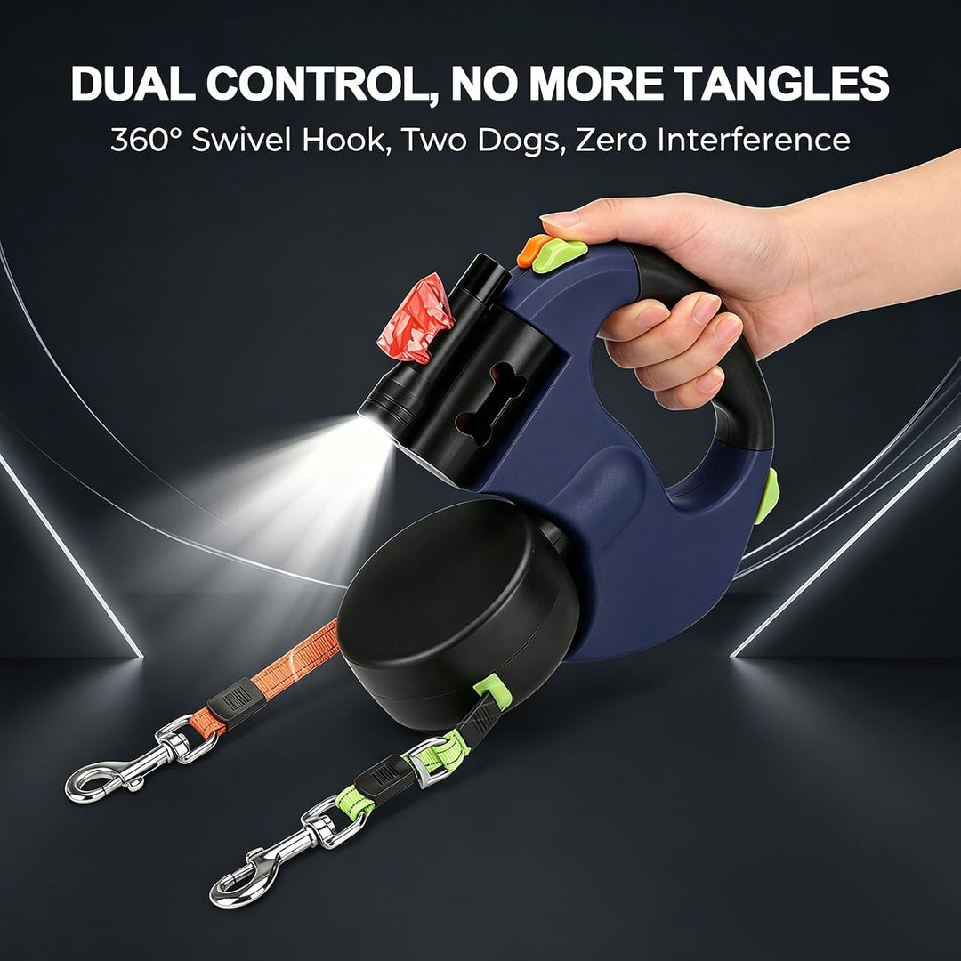 DASIAUTOEM Hundeleine Doppelleine für 2 Hunde, 3 m Ausziehbare Anti-Verwickel-Hundeleine mit 360° Dr