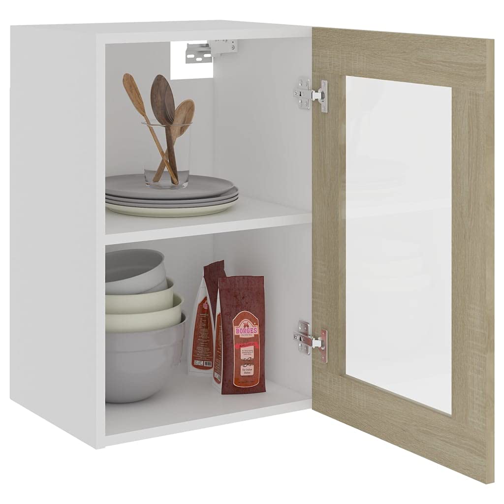 homiuse Hängeglasschrank Sonoma-Eiche 40x31x60 cm Holz Küchenschrank Hängeschrank Küche Vorratsschra