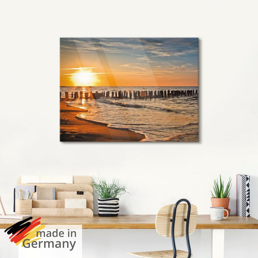ARTland Glasbilder Wandbild Glas Bild einteilig 40x40 cm Quadratisch Strand Meer Küste Sonnenunterga