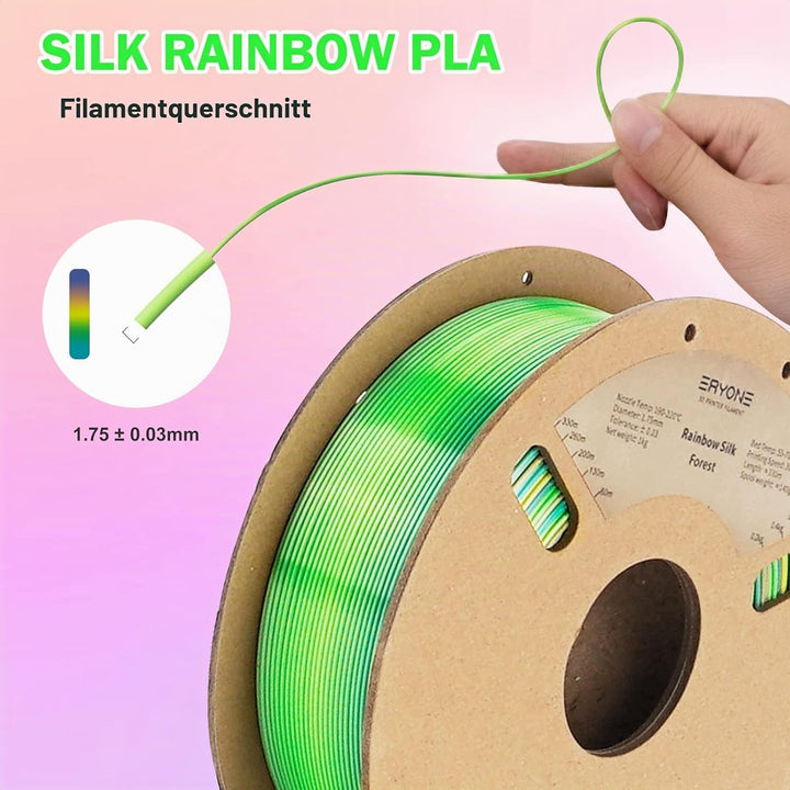 ERYONE Silk Rainobw PLA Filament PLA 1.75mm, 3D-Drucker Silk PLA Filament, 0,03 mm, 1kg / Spule, For