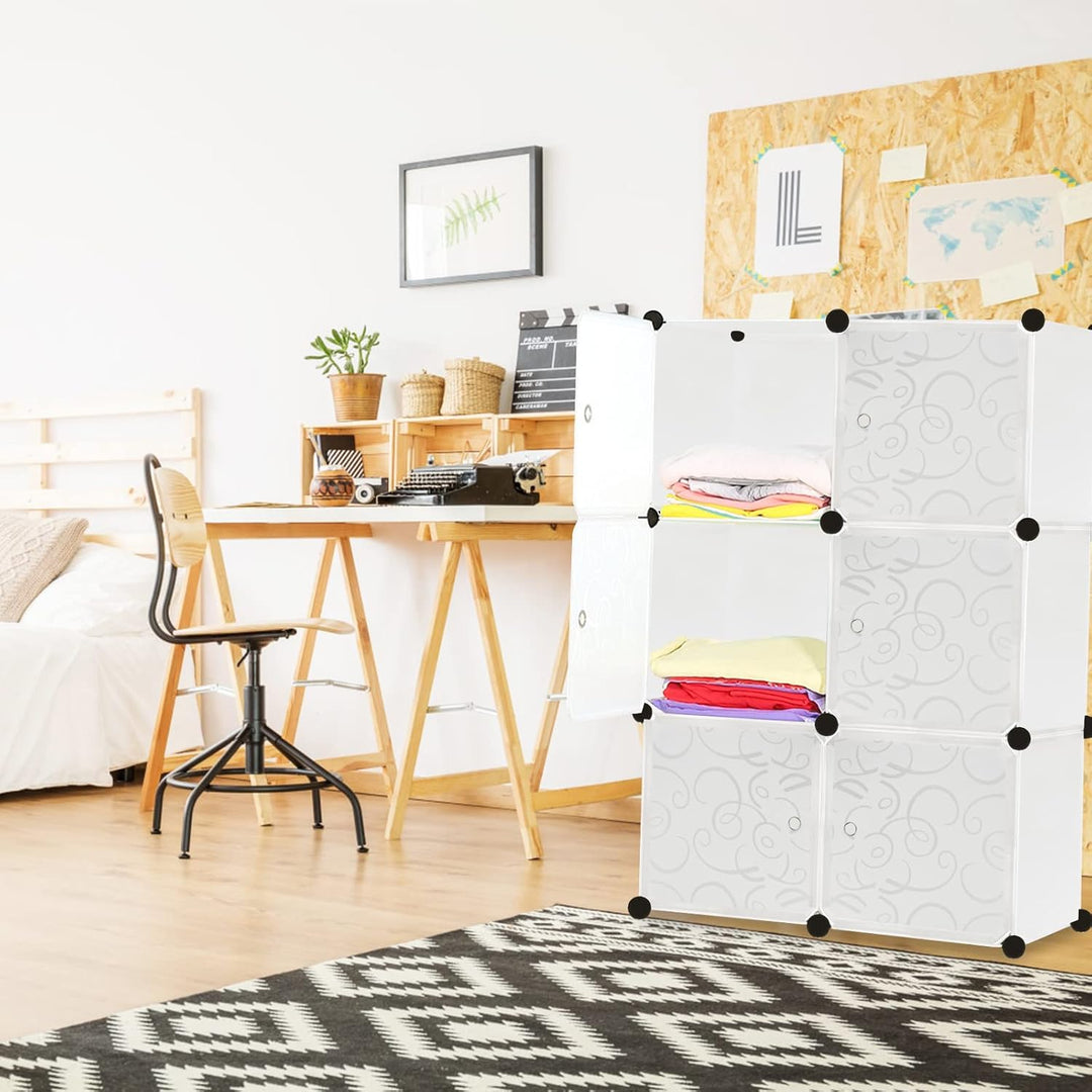 YUENFONG Kleiderschrank Regalsystem aus 6 Würfeln PP Material, Garderobenschrank mit Türen Tragbarer