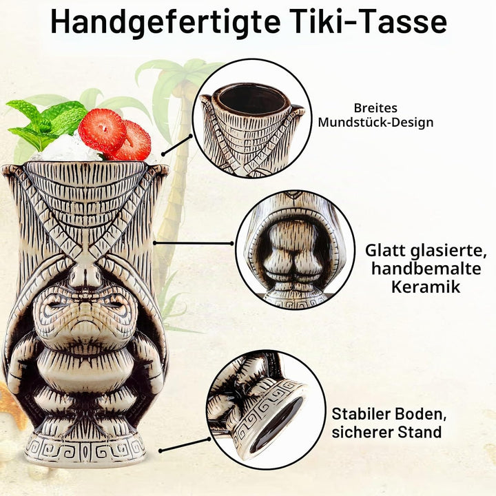 Tiki Becher Set Tiki Cocktail Gläser, Set Mit 3 Keramik-Tassen für Exotische Party,Tiki Bar, Keramik