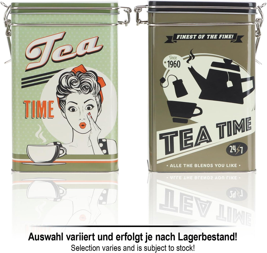 com-four® 2x Vorratsdose aus Metall - Teedose mit verschliessbarem Deckel - Metallbehälter im Retro-