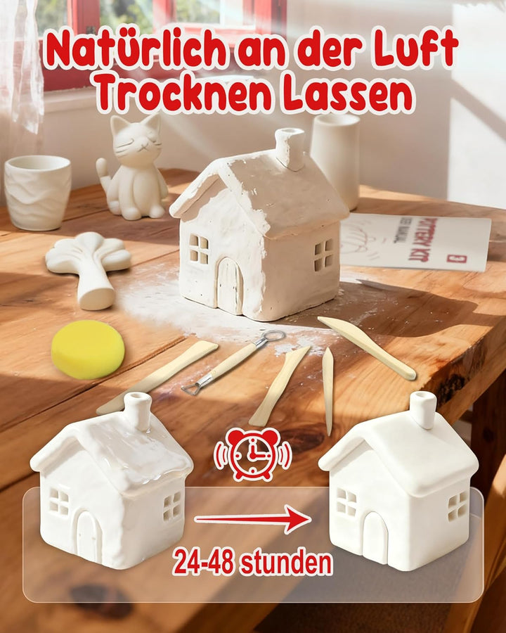 Töpferset, Töpferset für Zuhause Enthält 1 kg Lufttrocknendem Ton, 20 ml Glasur Ton, Farbe und Tonwe