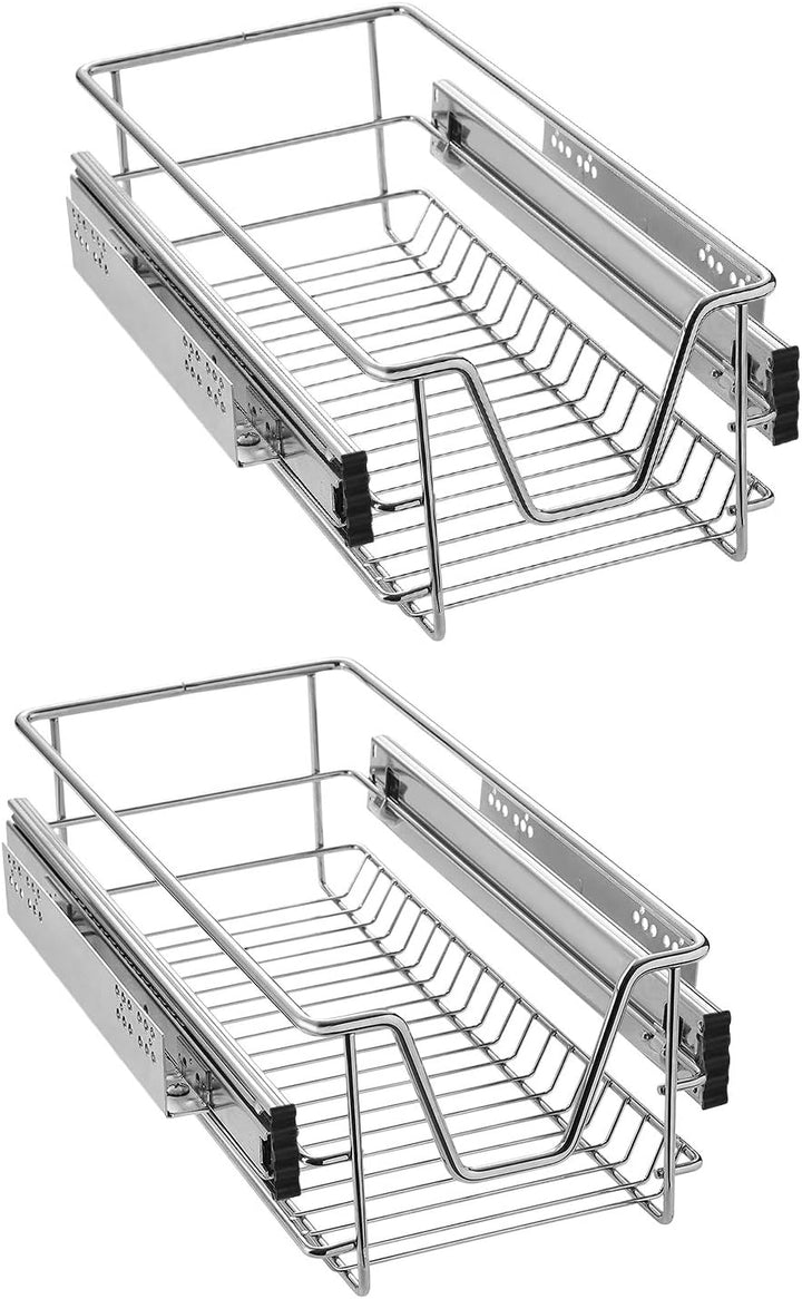 NAIZY 2x Teleskopschublade 30cm Breite anwendbar Küchenschublade Silber Küchen Regal aus Massiver Ed