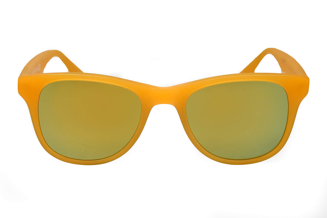 amoloma Sonnenbrille mit matt Gold verspiegelten Sonnenbrillengläser und orange mattem Acetate Rahme