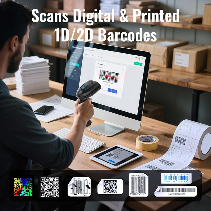 Tera Barcode Scanner 1D 2D QR Wireless Kabellos 2,4 GHz + Wired USB 2,0 Kabelgebunden Handscanner Ba