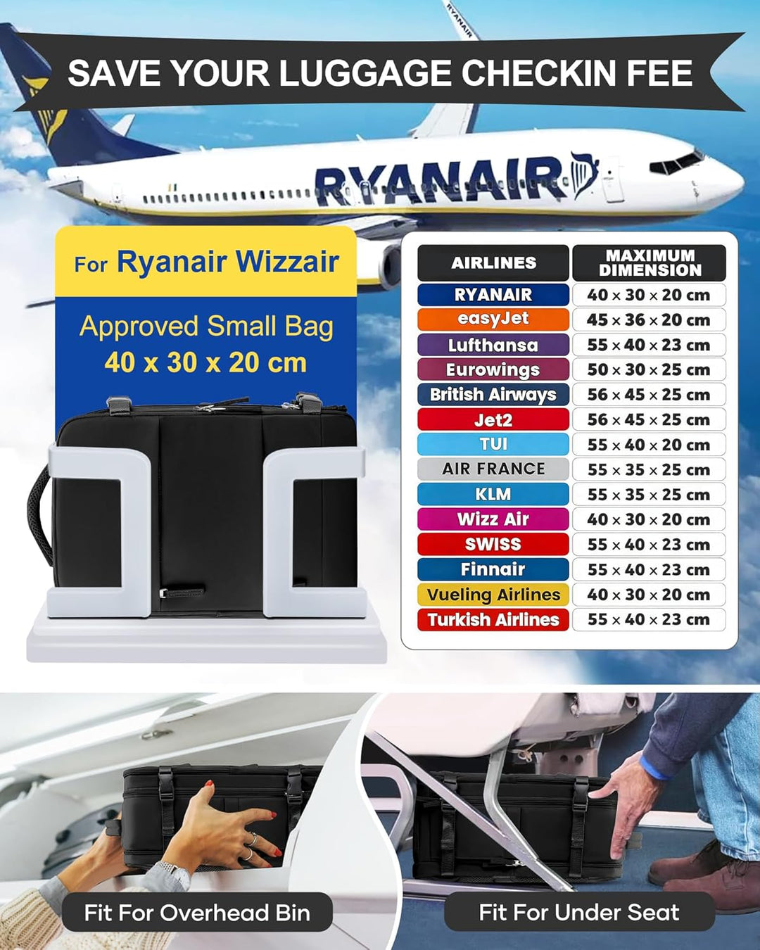SZLX Grosser Reiserucksack Damen,Ryanair Handgepäck 40x20x25 Rucksack Easyjet Cabin Bag Rucksack Was