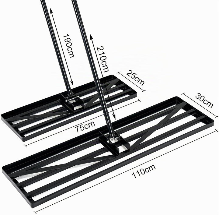 Rasen-Nivellierrechen 75x25cm Rasen Rakel Garten Lawn Leveling rake mit 190cm extra langem Stiel ras