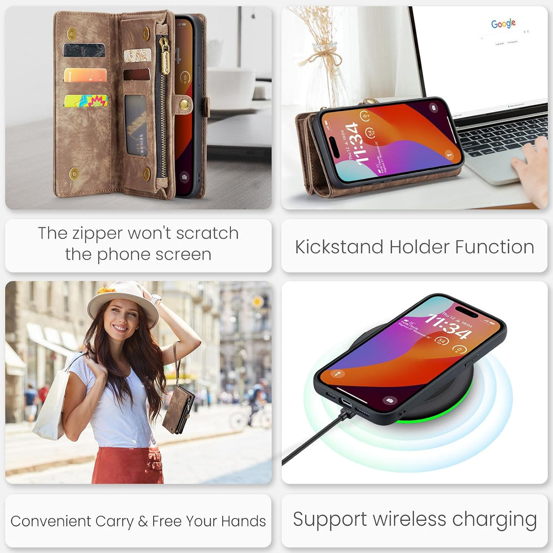 UFinetech für iPhone 15 Pro Max Hülle, Flip Leder TPU Stossfest Kartenfach Tasche Handyhülle für iPh