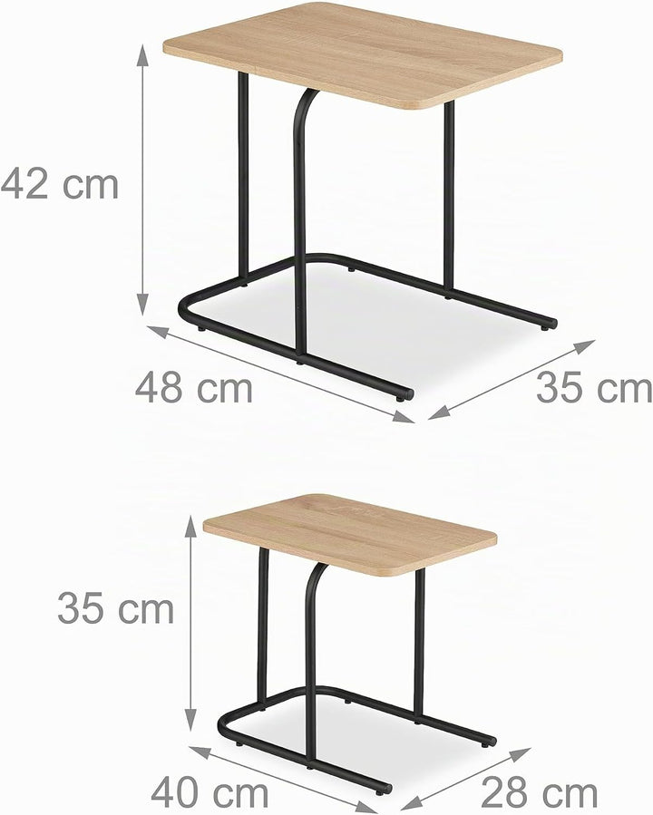 Relaxdays Satztisch, 2er Set, Holzoptik, Metall, eckiger Beistelltisch, Wohnzimmer, Flur, Couchtisch