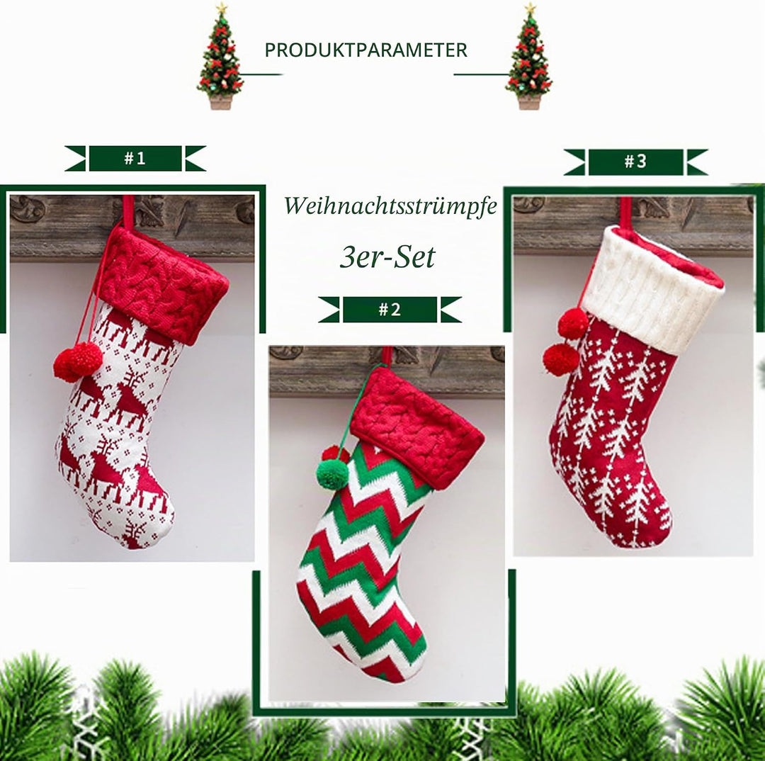 Weihnachtsstrumpf 3er Set,Weihnachtsdeko Grosse,Weihnachtsstrümpfe Personalisierte zum Befüllen und