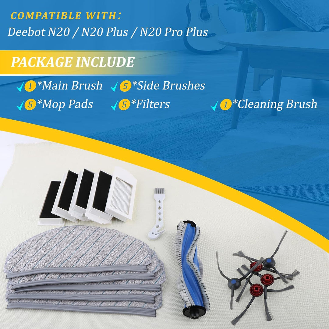 17PCS Zubehör für Ecovacs Deebot N20/N20 Plus/N20 Pro Plus mit 1 Hauptbürste, 5 Mopp, 5 Seitenbürste