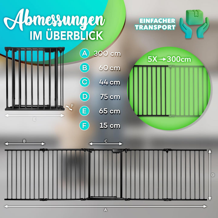 KIDUKU® Kaminschutzgitter Metall 305 cm | Absperrgitter faltbar | Konfigurationsgitter inkl. 5 Eleme