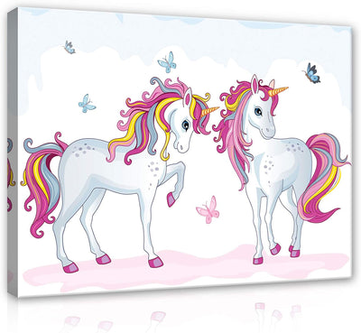 Forwall Leinwandbild Canvas Einhorn Kinderzimmer - Mädchen Schmetterling Wandbilder für Kinder Bild