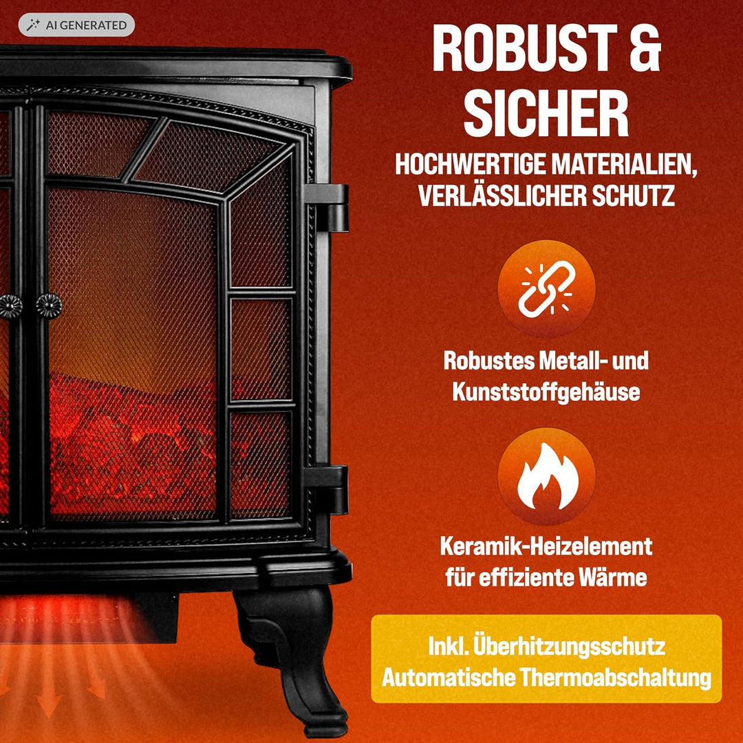 Deuba Elektrokamin Elektrischer Kamin mit Heizung Doppeltür LED Kaminfeuer Effekt Timer Fernbedienun