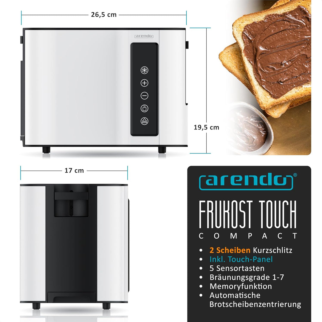Arendo - Touch Toaster 2 Scheiben Edelstahl - Touchpanel - digital Display Restzeitanzeige - 800 W –