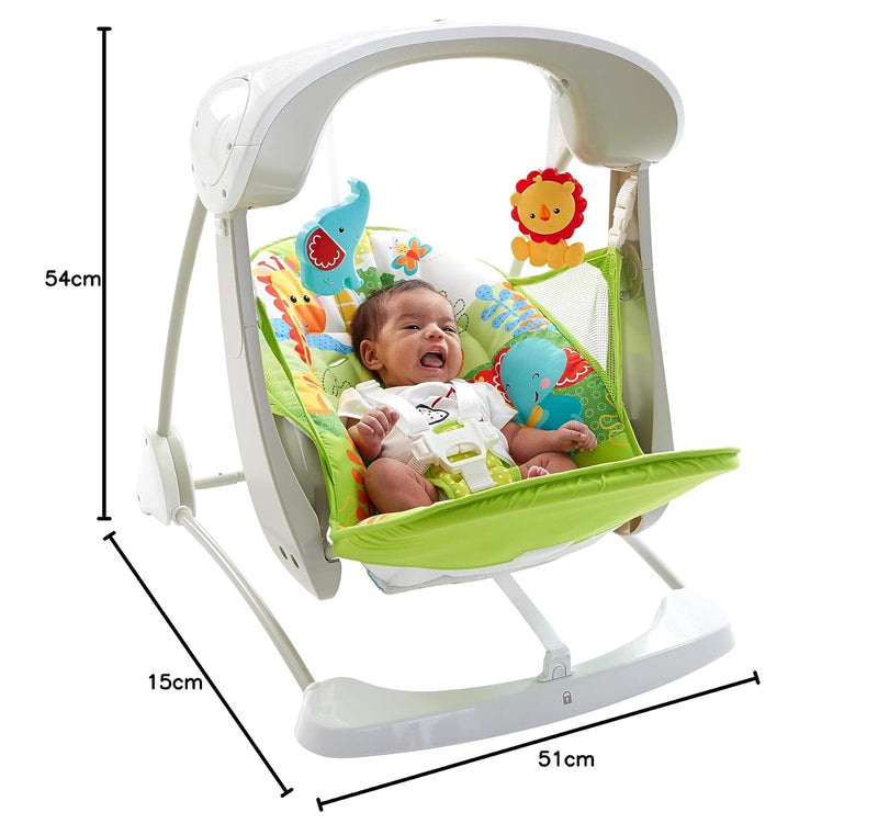 Mattel Fisher-Price CCN92 2 in 1 Babyschaukel im Regenwald Design, mit 6 Geschwindigkeitsstufen, 10