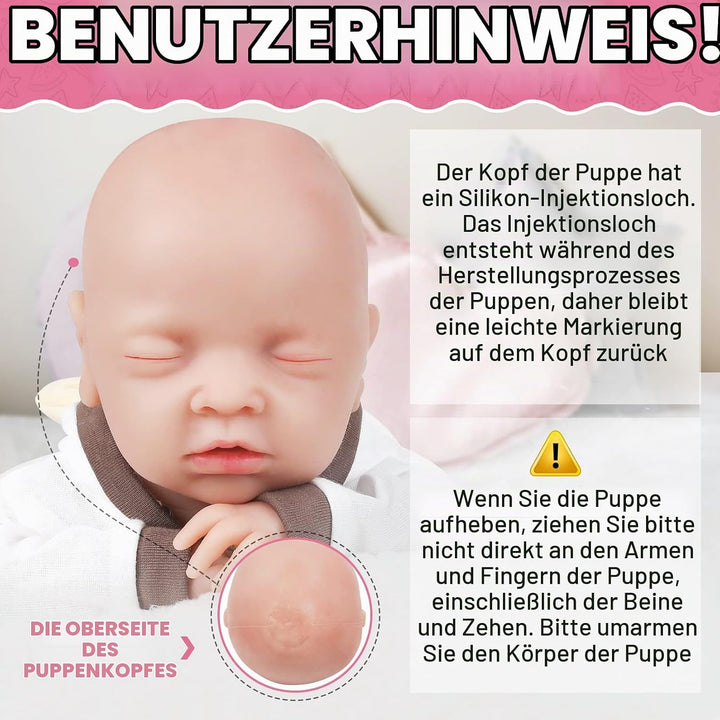 Vollence 46 cm Schlafende Ganzkörper Silikon Reborn Babypuppe Mädchen,Vollsilikon Babypuppes, Nicht