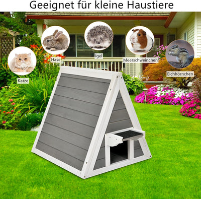 GYMAX 50 x 55 x 52 cm Katzenhaus mit Asphaltdach & Tür, Wetterfeste Katzenhöhle aus Holz, Katzenhütt