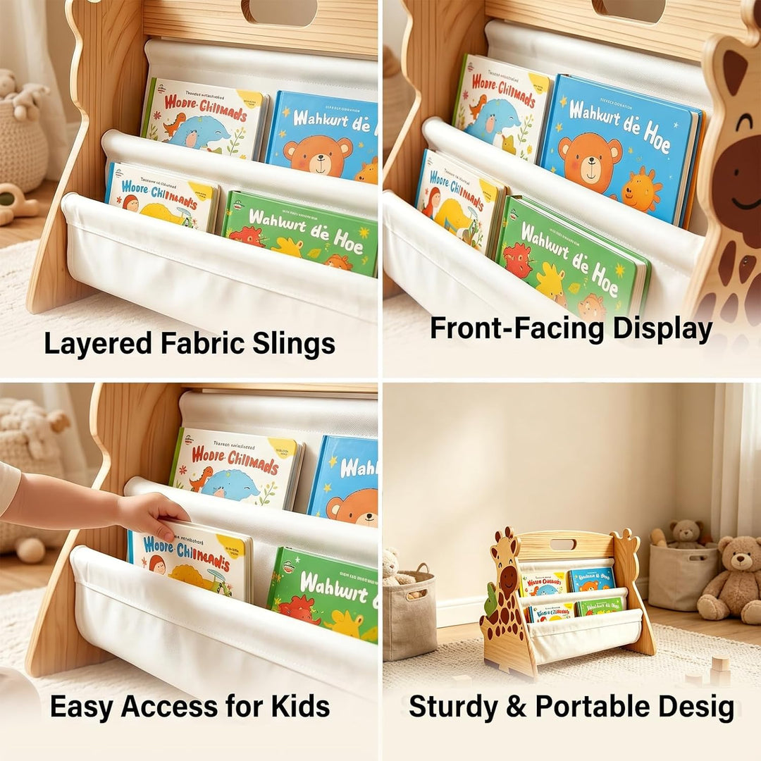 Beidseitiges Montessori Bücherregal Kinder Holz - Drehbares Kinder Bücherregal Klein - Schmal Kinder