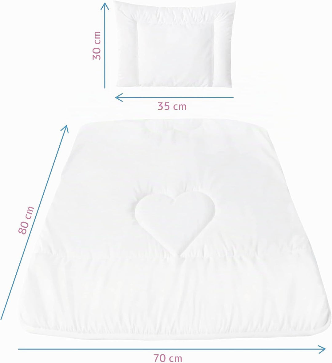 Baby-Bettwäscheset aus Bettdecke 80 x 70 cm und Kissen mit Füllung aus 100% Baumwolle, für Babybett
