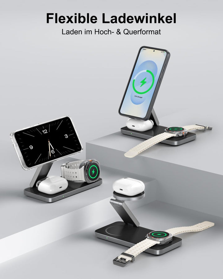 3-in-1 Ladestation für Samsung, Faltbar Kabelloser Ladegerät für Galaxy S26/S25/S24/S23/Z Fold/Flip