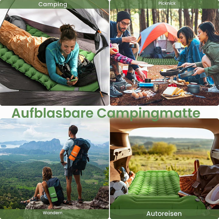 ROPODA Aufblasbare Camping-Isomatte, ultraleichte Schlafmatte mit Kopfkissen und integrierter Fusspu