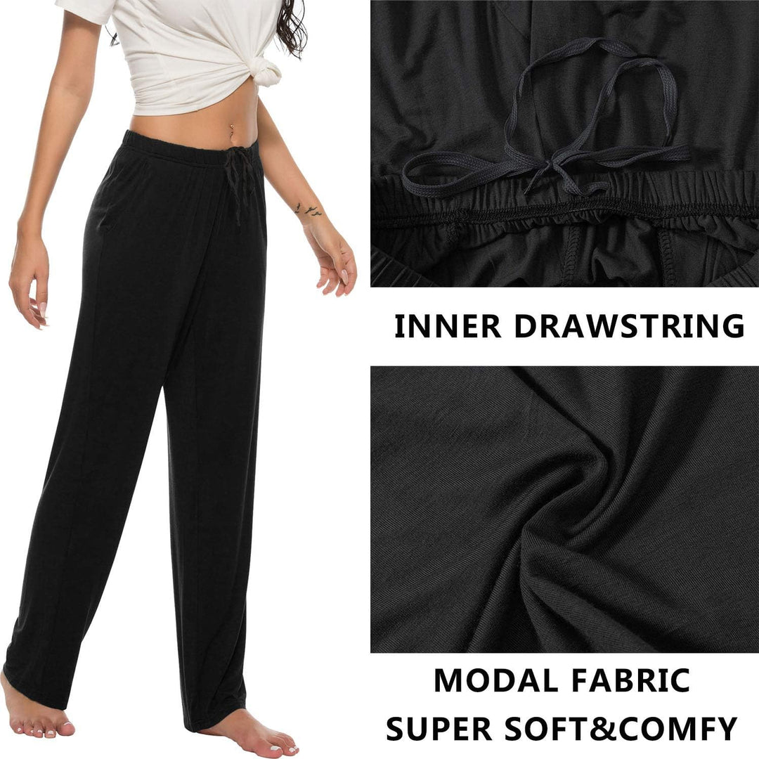 MoFiz Damen Schlafanzughose Lang Pyjamahose Nachtwäsche Weich Loungehose Freizeithose mit Taschen S