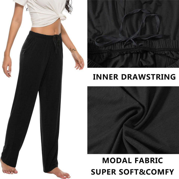 MoFiz Damen Schlafanzughose Lang Pyjamahose Nachtwäsche Weich Loungehose Freizeithose mit Taschen S