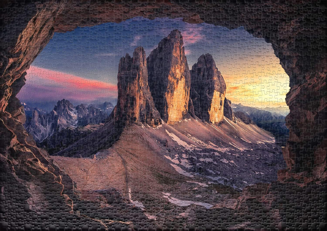 Ulmer Puzzleschmiede - Puzzle „DREI Zinnen“ - Klassisches 1000 Teile Alpen-Puzzle – Das Panorama der