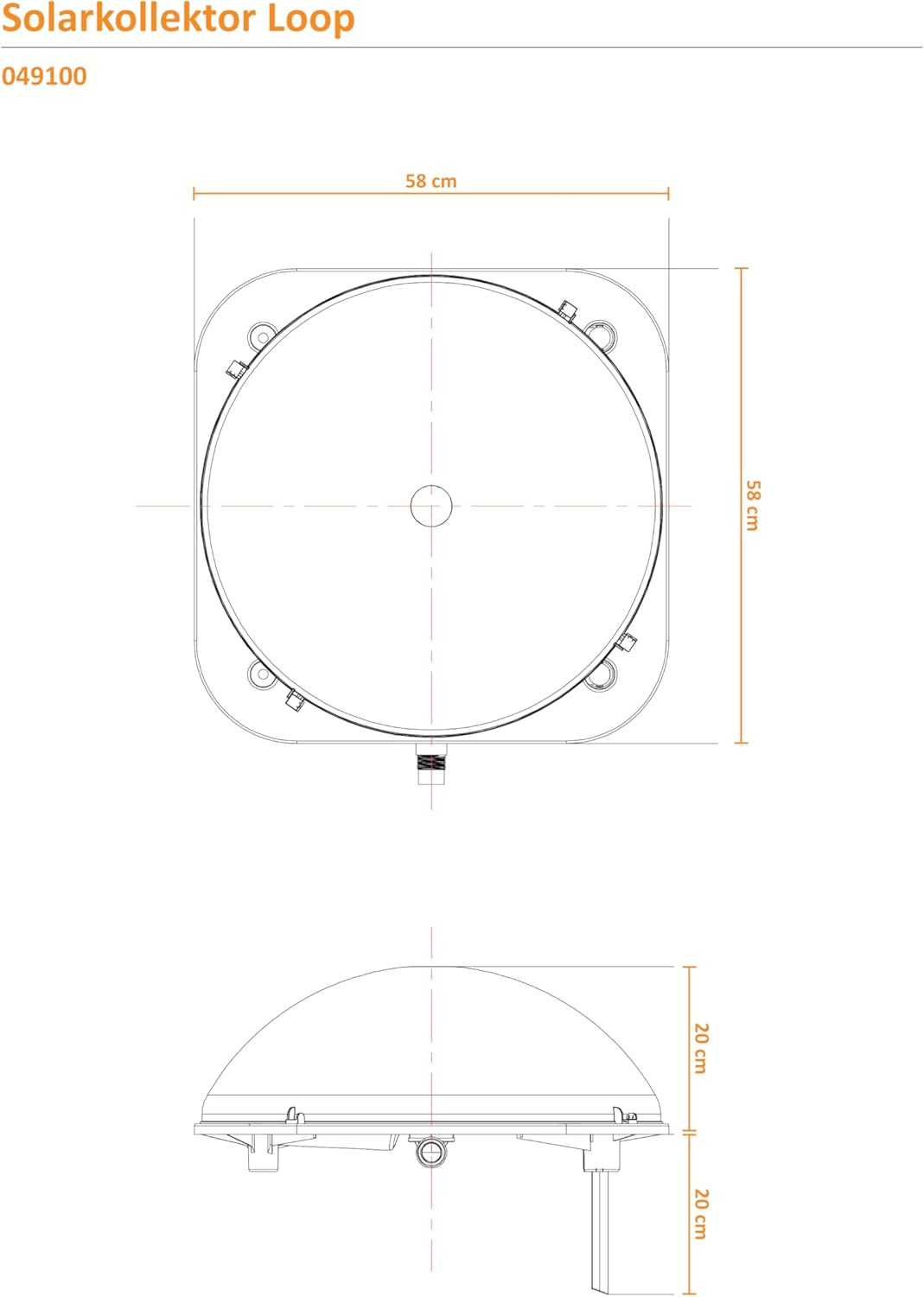 Steinbach Sonnenkollektor Loop, 58 x 58 x 33 cm (L x B x H), Anschluss Ø 32/38 mm, 049100 Kuppel, Ku