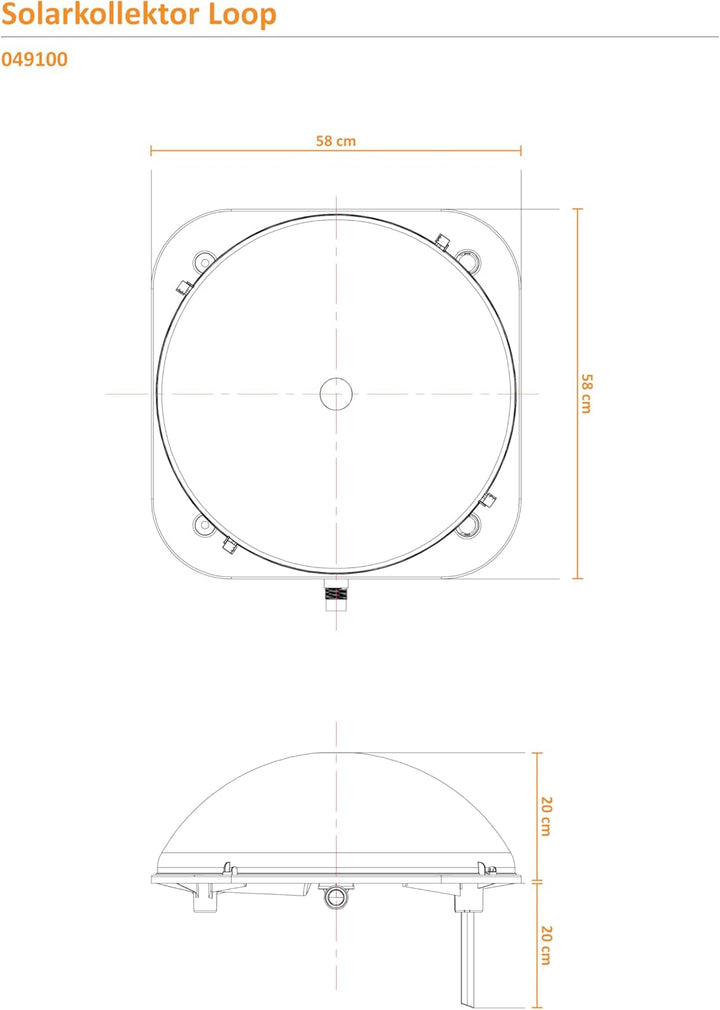 Steinbach Sonnenkollektor Loop, 58 x 58 x 33 cm (L x B x H), Anschluss Ø 32/38 mm, 049100 Kuppel, Ku