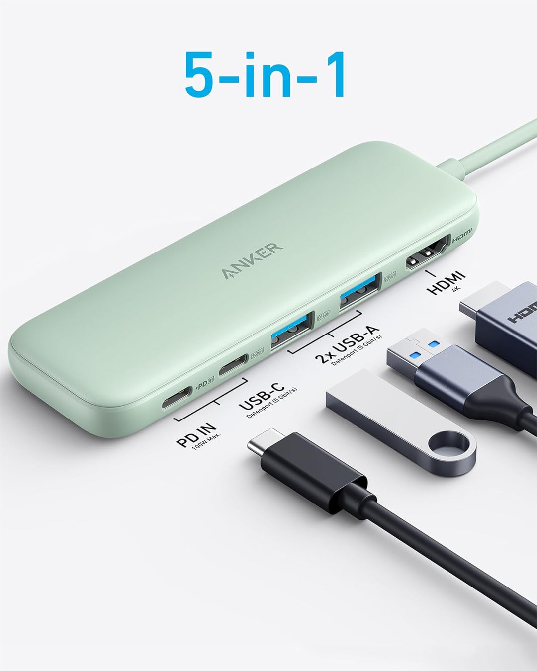 Anker USB C Hub, 332 USB-C Hub (5-in-1) mit 4K HDMI Display, 5Gbps Datenanschluss und 2 USB-A Ports