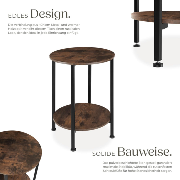 tectake Beistelltisch rund aus Holz und Metall, Industrie-Design, Couchtisch mit 2 Ablagen, für Wohn