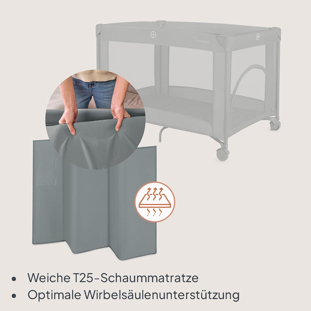 Lionelo Amelie Baby-Reisebett, ab Geburt bis 15 kg, klein, faltbar, weiche Faltmatratze, 100,5 x 70,