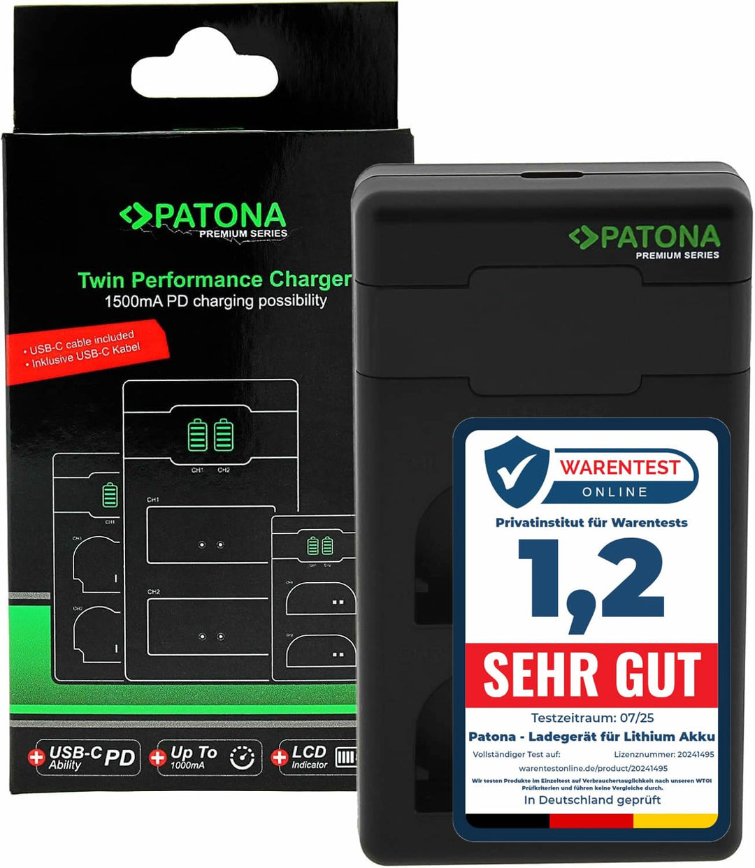 PATONA LP-E6NH LP-E6N LP-E6 - PD Performance Akku Ladegerät (1500mA) USB Mini Dual LCD - USB-C PD/QC