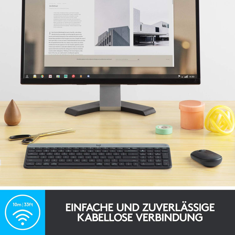 Logitech MK470 Slim Combo Kabelloses Tastatur-Maus-Set, 2.4 GHz Verbindung via Nano-USB-Empfänger, 1