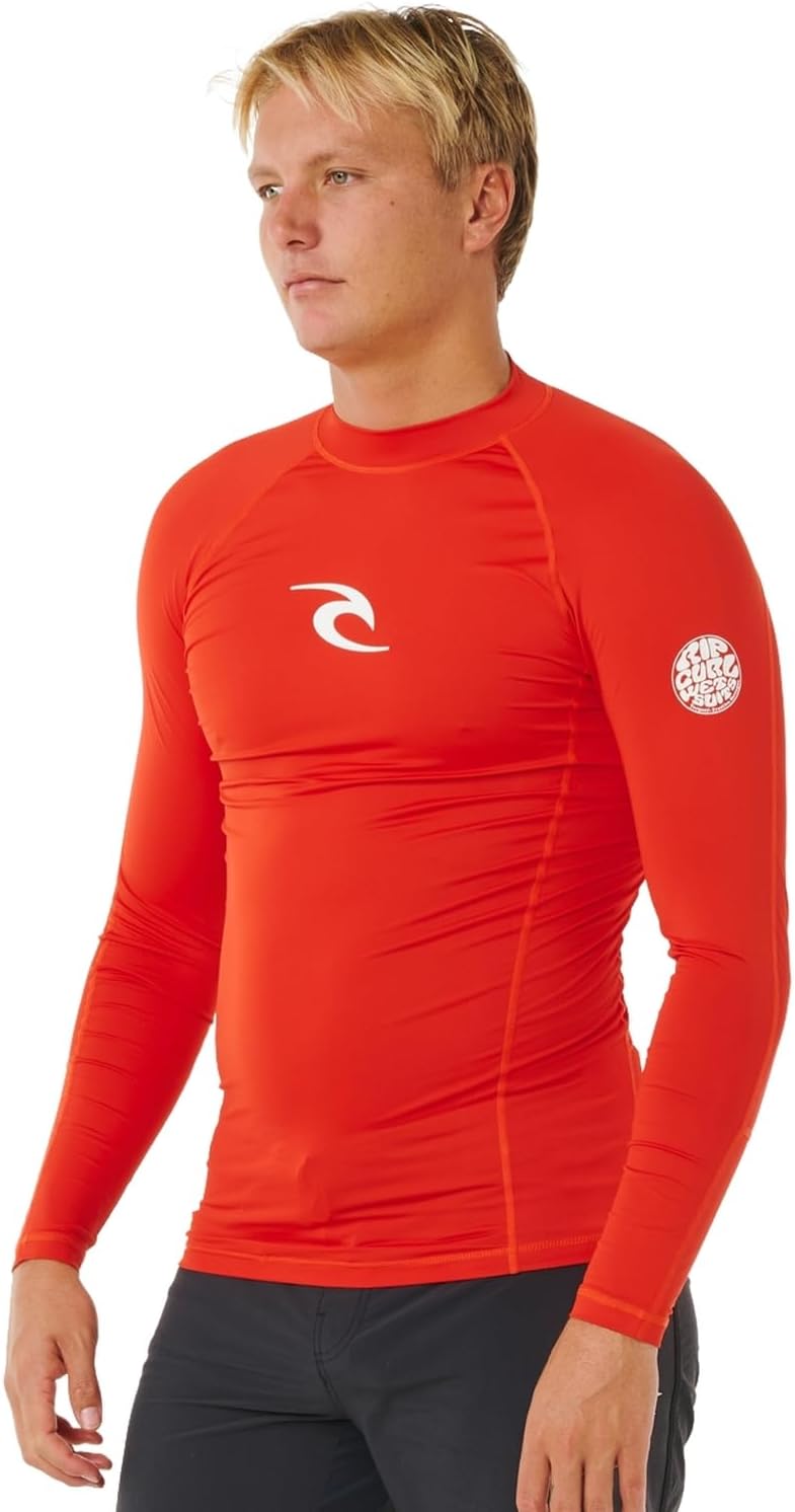 Rip Curl Herren Waves UPF 50 Performance Long Sleeve Rashguard Rash-Guard-Shirt XL Rot, XL Rot