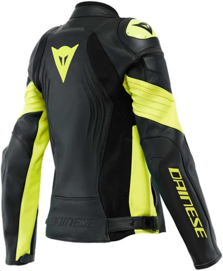 Dainese Racing 4 Damen Motorrad Lederjacke Schwarz/Gelb 42, 42