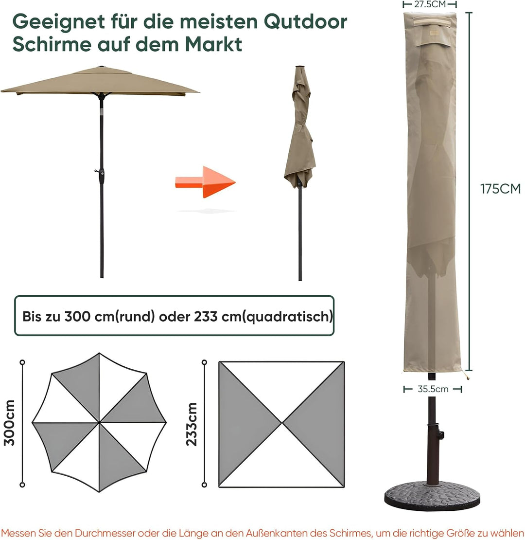 Sekey Schutzhülle für Ø 300 cm Sonnenschirm, Abdeckhauben für Sonnenschirm 170cm×27.5/33.5cm Taupe,