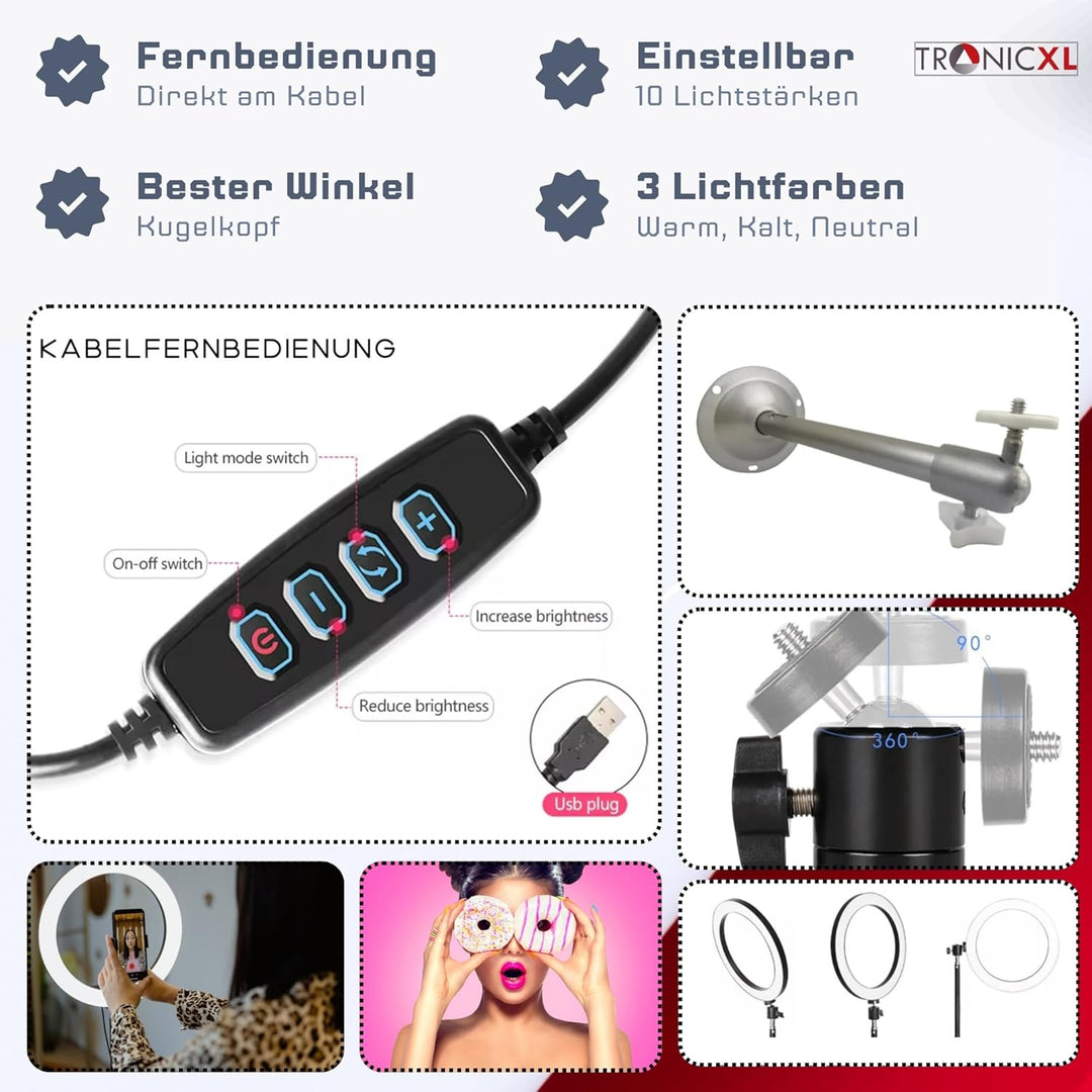 120 LED Ringlicht mit Handy Halterung Wandhalterung Wandmontage Ständer Ringlight mit Smartphone Hal