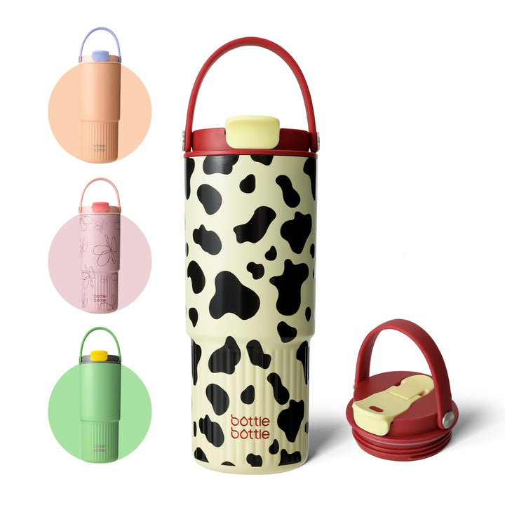 BOTTLE BOTTLE Isolierte Wasserflasche mit Strohhalm und Griff, für Schule, Auto, Sport, Zuhause, Bür