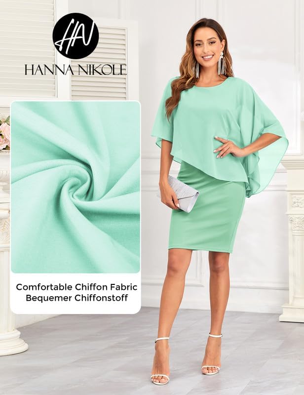 Hanna Nikole Damen Grosse Grösse Chiffon Cape Cocktailkleid Knielang Abendkleid mit Overlay S Hellgr