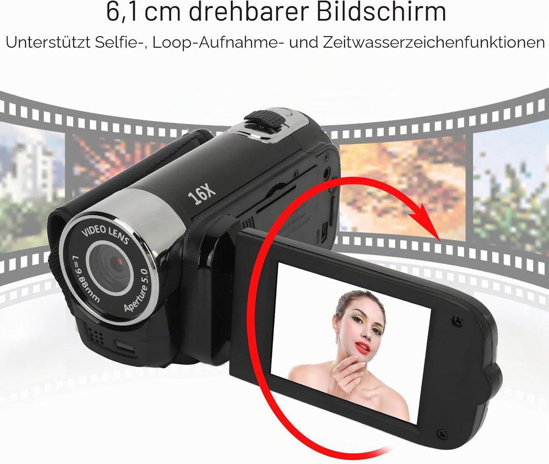 D90 16MP Digitalkamera mit 1080P Full-HD-Videofunktion, 2,4 Zoll drehbarem Display, 16-fach Zoom, Fi