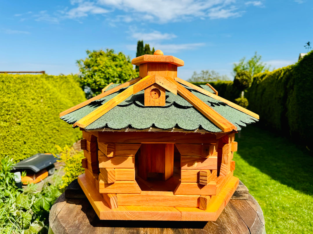 handgefertigtes Sechseck Vogelhaus aus Holz wetterfest M - XXL mit und ohne Ständer I Futterhaus I F