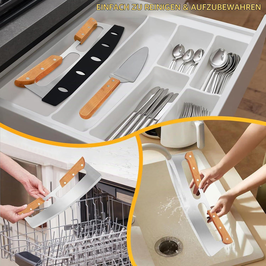 Pizzaschneider Gross - Profi Pizzamesser (Pizza Cutter) aus Edelstahl 35cm mit Holzgriff &amp; Klingensc